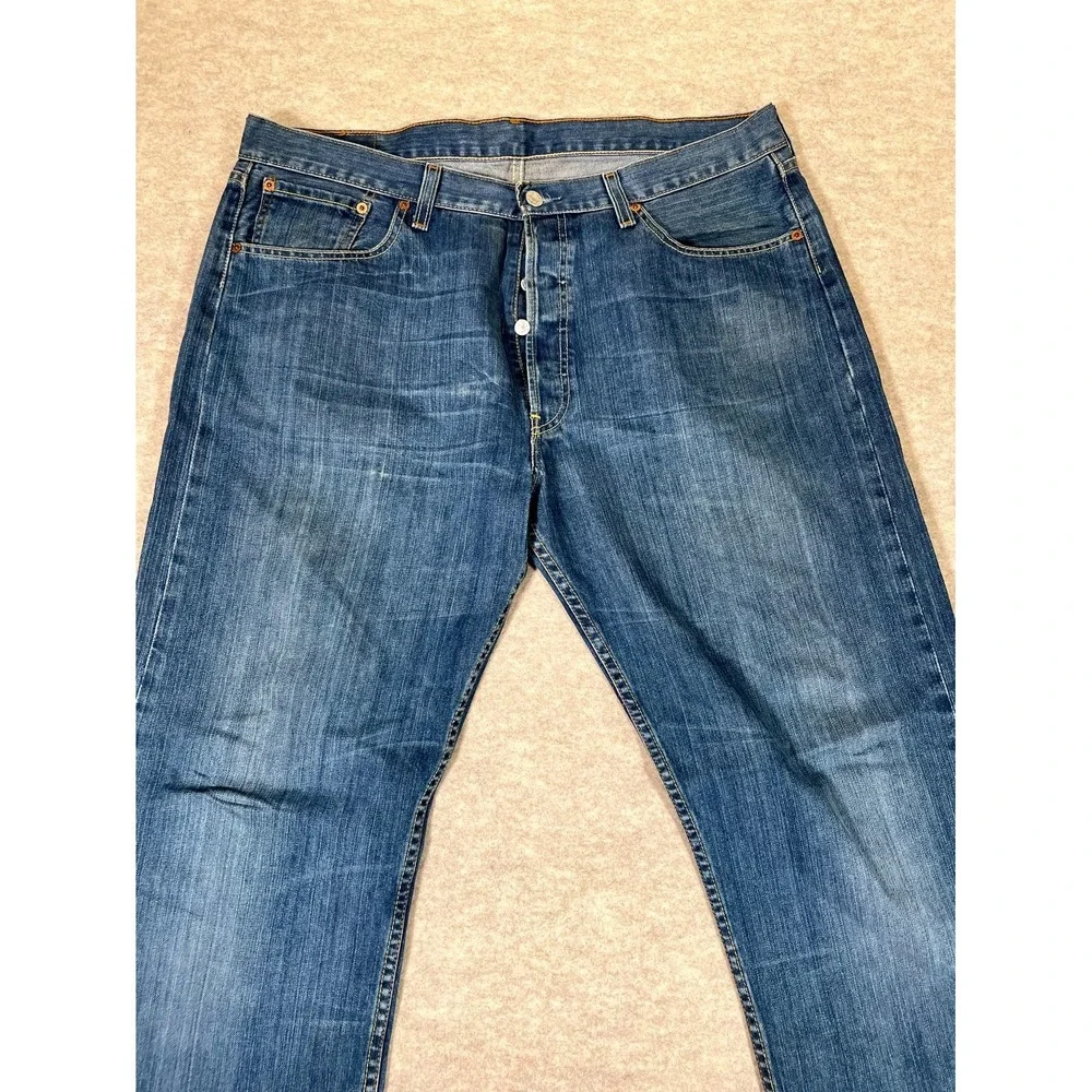 Levis‎ 501 Straight Leg Jeans Mens 38x34 Blue Whiskering Denim Cotton Button Fly